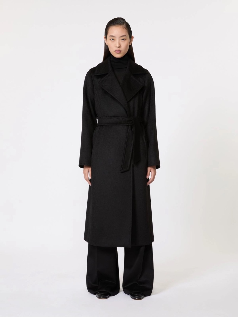 Max Mara Manuela Icon Belted Camel Hair Wrap Coat in Black - 4